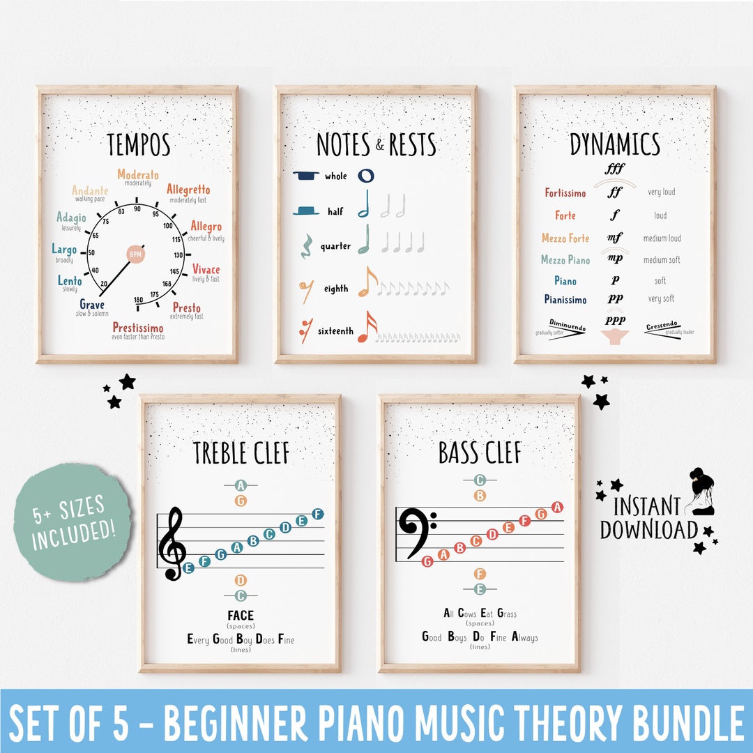 Music Theory Student Classroom Teacher Education Printable, Set of 5 Piano Learning Practice ...