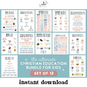 Ten 10 Commandments Wall Art, Sunday School Decor, Books of the Bible Poster, Catholic Christian Classroom Kids Decor, Kids Church Posters