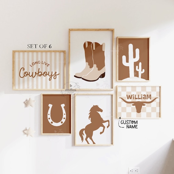 Cowboy Nursery Decor: Personalized Western Baby Name Room Rodeo Theme Art Print Rustic Gallery
