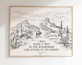 Verset de la Bible du désert Art occidental chrétien décoration d'intérieur paysage cow-boy impression Isaïe écriture sud-ouest