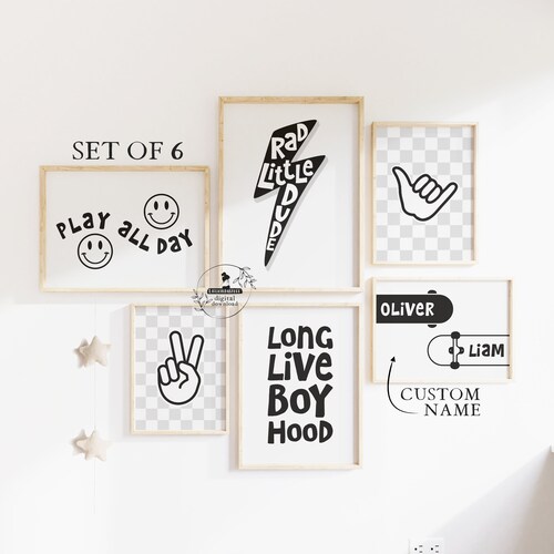 Personalized Boys Nursery Name Sign Rad Little Dude Skateboard Art Toddler Room Decor Prints
