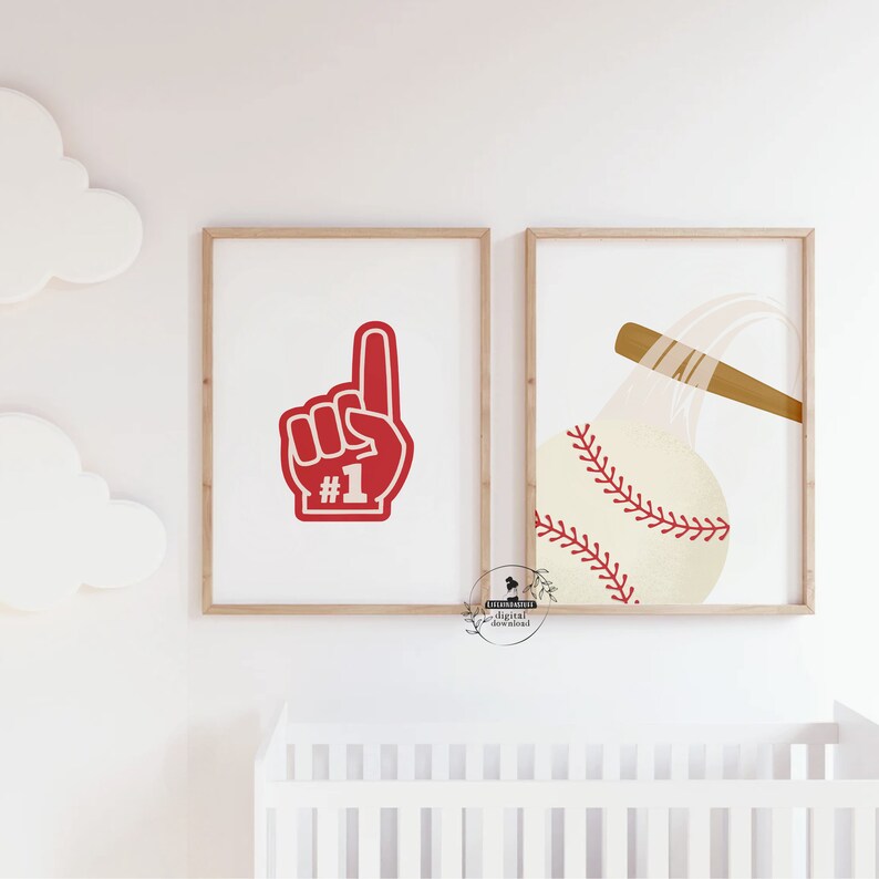 Baseball Boy Gallery Boys Room Sports Theme Nursery Decor Kids Sports Wall Art Set Home Run Playroom Poster Little Athlete Personalized Name image 5