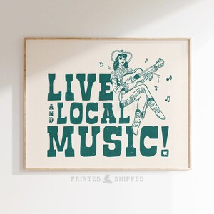 Retro Cowgirl Country Music Art Print Western Bar Cart Decor Rodeo Girl Musician Room