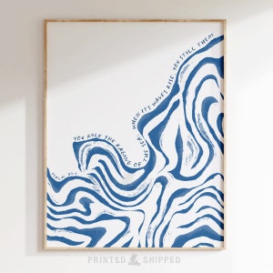 Blue Abstract Coastal Christian Art Print – Ocean Waves Scripture Wall Decor