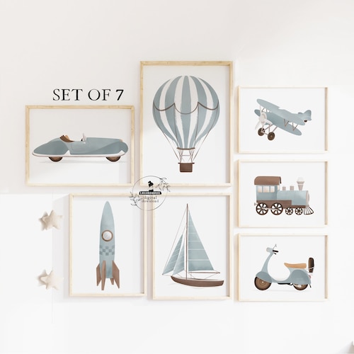 Baby Boy Nursery Wall Art Prints Blue Decor Set of 7 Gallery Etsy