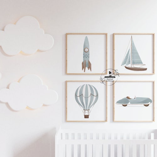 Baby Boy Nursery Wall Art Prints Blue Decor Set of 7 Gallery Etsy