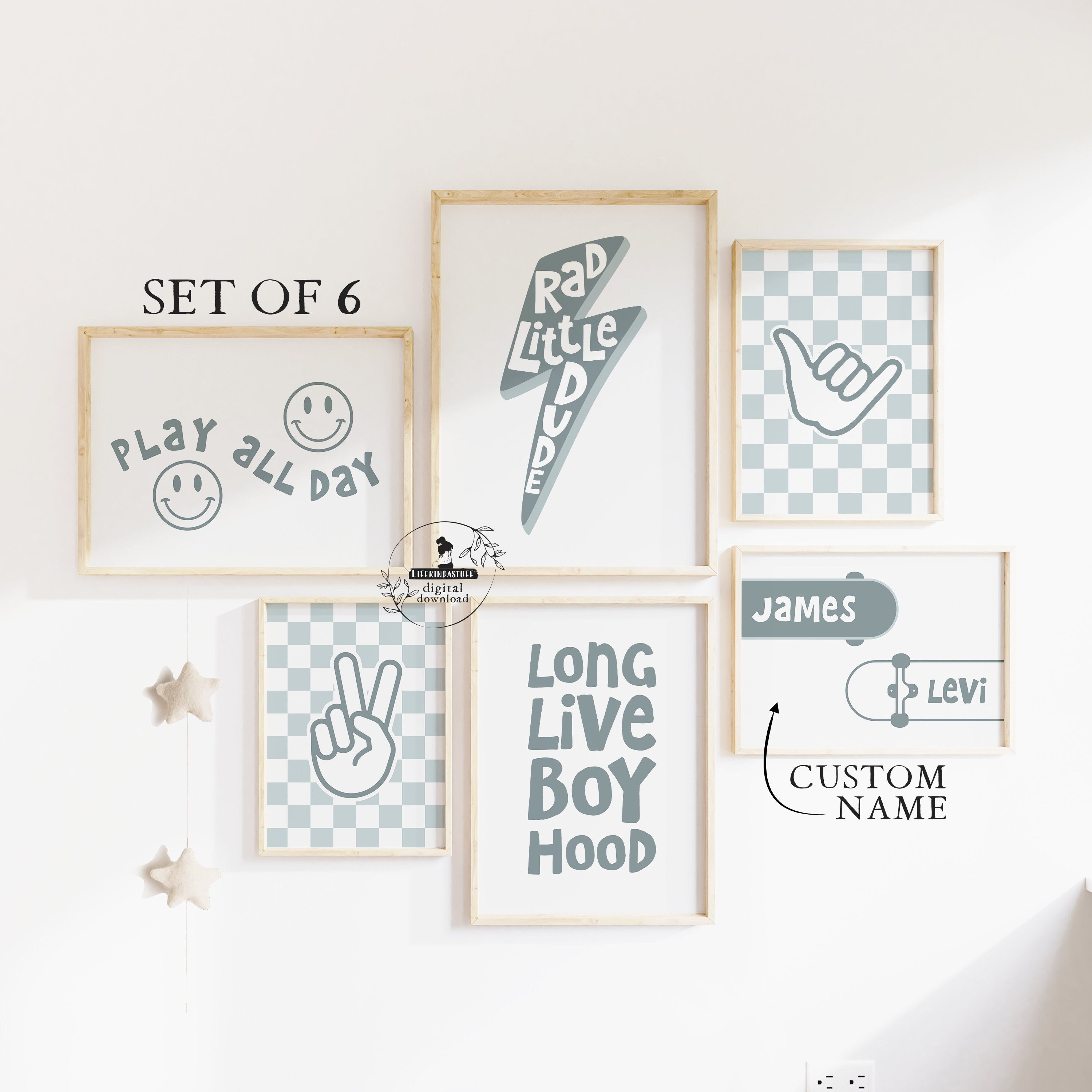 Blue Boys Room Decor Personalized Name Rad Little Dude Skateboard 