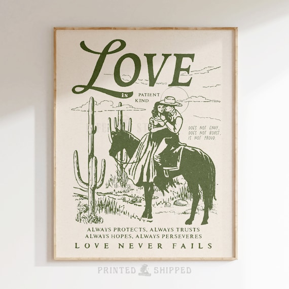 1 Corinthians Love Bible Verse Western Desert Wall Art Modern Christian Couple Artwork Southwestern Housewarming Gift Wild West Cactus Print