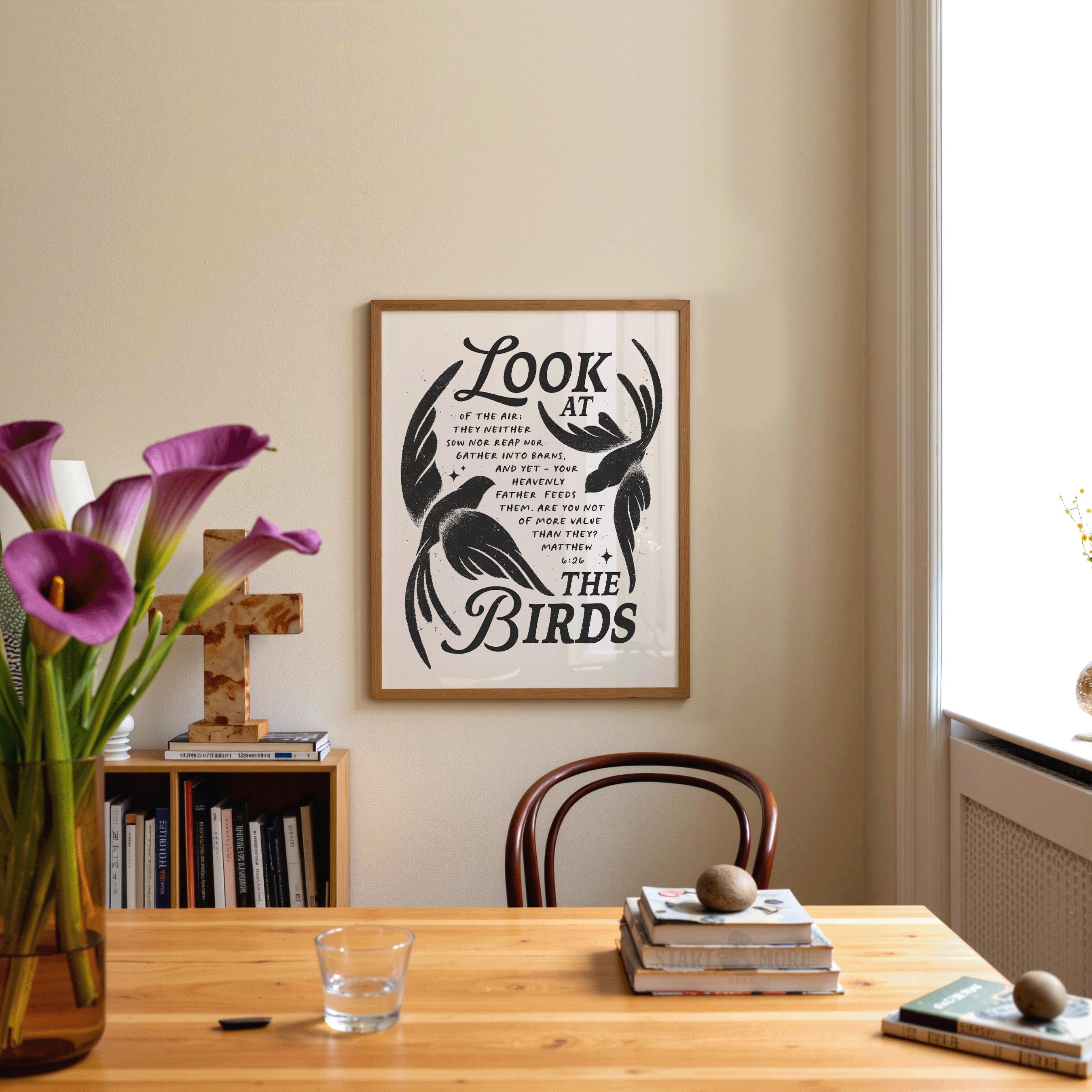 Look at the Birds Matthew 6:26 Bible Verse Wall Art – Botanical ...