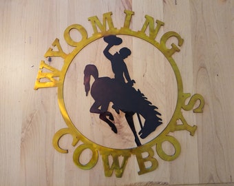 University of Wyoming Cowboys Bucking Horse Circle Home Decoration Metal Indoor Outdoor Welcome Sign Steel UW Living Decor Wall Hanging