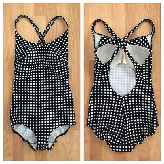 black and white gingham one piece swimsuit