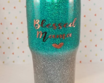 Blessed Mama Glitter Tumbler