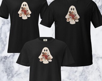 Floral Ghost Tshirt, Unisex, Mens, Womens Shirt, Boxy Fit, Halloween Shirt, Whimsigoth Ghost Shirt, Gothic Tee, Graphic T-shirt, Pumpkin
