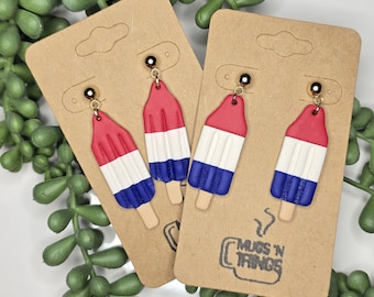 Blast Pop Earrings, Polymer Clay, 4th of July, Red White and Blue, Patriotic, Ice Cream, Popsicle, Independence Day