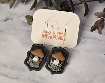 Whimsigoth Mushroom Earrings, Goblincore Clay Earrings, Whimsical Earrings, Fairycore Gothic Earrings, Memento Mori Funky Earrings Weirdcore
