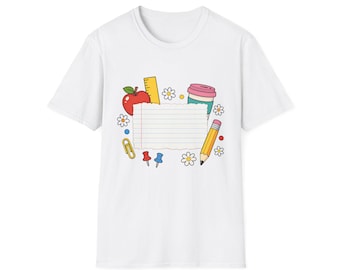 Back to School Stationery Notebook T-Shirt | Pencil, Ruler, Apple Design
