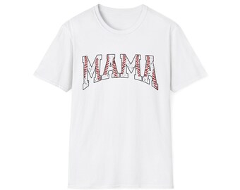 Baseball Mama word art T-Shirt | Red stitch varsity lettering