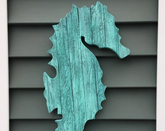 Seahorse Large 22" Reclaimed Wood Beach House Decor Rustic Coastal Decor Wall Art