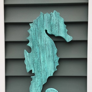 Seahorse Large 22&quot; Reclaimed Wood Beach House Decor Rustic Coastal Decor Wall Art