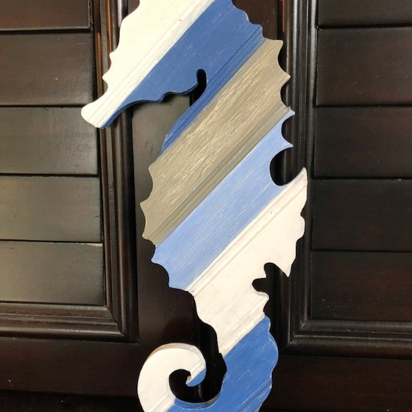 Seahorse 12" Reclaimed Wood Bead Board Beach House Decor Rustic Coastal Decor Wall Art