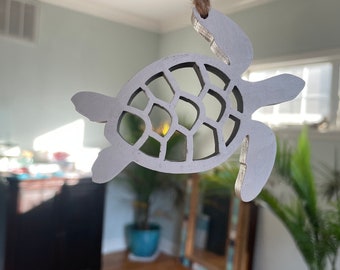 Sea Turtle Ornament Chunky Wood Reclaimed Cedar