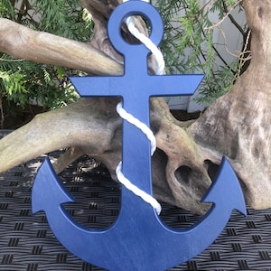 Anchor and Rope, 3/4” Thick Wood Navy Anchor Wall Art Nautical Beach Decor