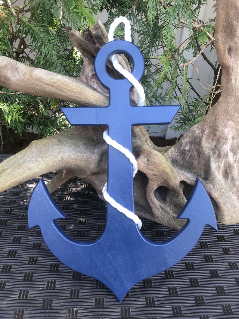 Anchor and Rope, Reclaimed Pallet Wood Navy Anchor Wall Art Nautical Beach Decor 