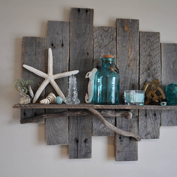 Wood Shelf, Rustic Wood Shelf, Rustic Coastal Decor Reclaimed Wood Shelf, Pallet Shelf, Display Shelf, Wall Shelf