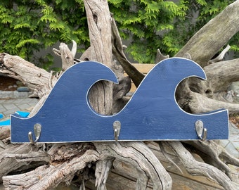 Wave Towel Rack, 2 Wave, 3 Hook Coat Rack, Outdoor Shower,  Surf Shack, Beach and Lake House, Pool Decor