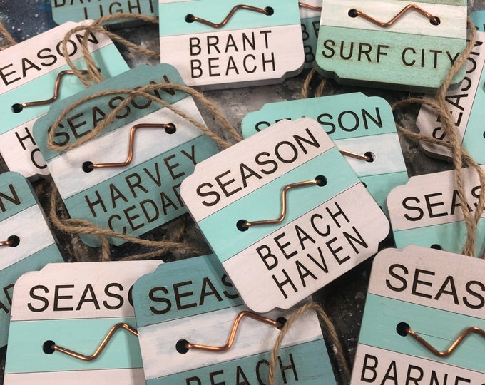New Jersey Beach Badge Ornament: Engraved Wood Sign, Coastal Decor