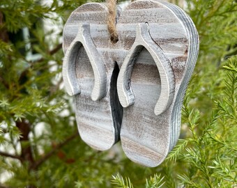 Flip Flop Ornament Chunky Wood Reclaimed Cedar