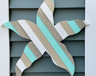 Starfish Wall Art Reclaimed Wood Rustic Coastal Decor Beach House, Bead Board