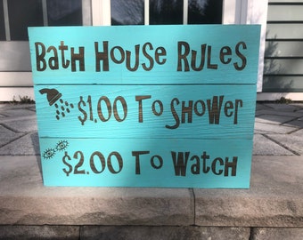 Towel Rack Bath House Rules, Outdoor Shower, Bathroom Decor, Reclaimed Wood Sign