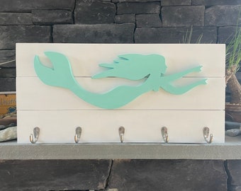 Mermaid Towel Rack, Coat Rack, Outdoor shower decor,  Shabby Chic Decor, Surf Decor, home & and living, necklace rack, key holder