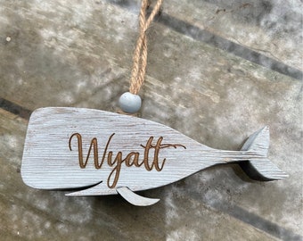 Whale Ornament Chunky Wood Reclaimed Cedar
