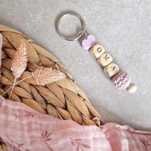 BOFUNX Oma Schlüsselanhänger - Rosa Gestrickte Quaste Mit Holzperlen