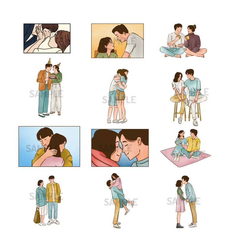 50 Digital Couple Sticker Pack, Digital Stickers, Png Stickers, Digital ...