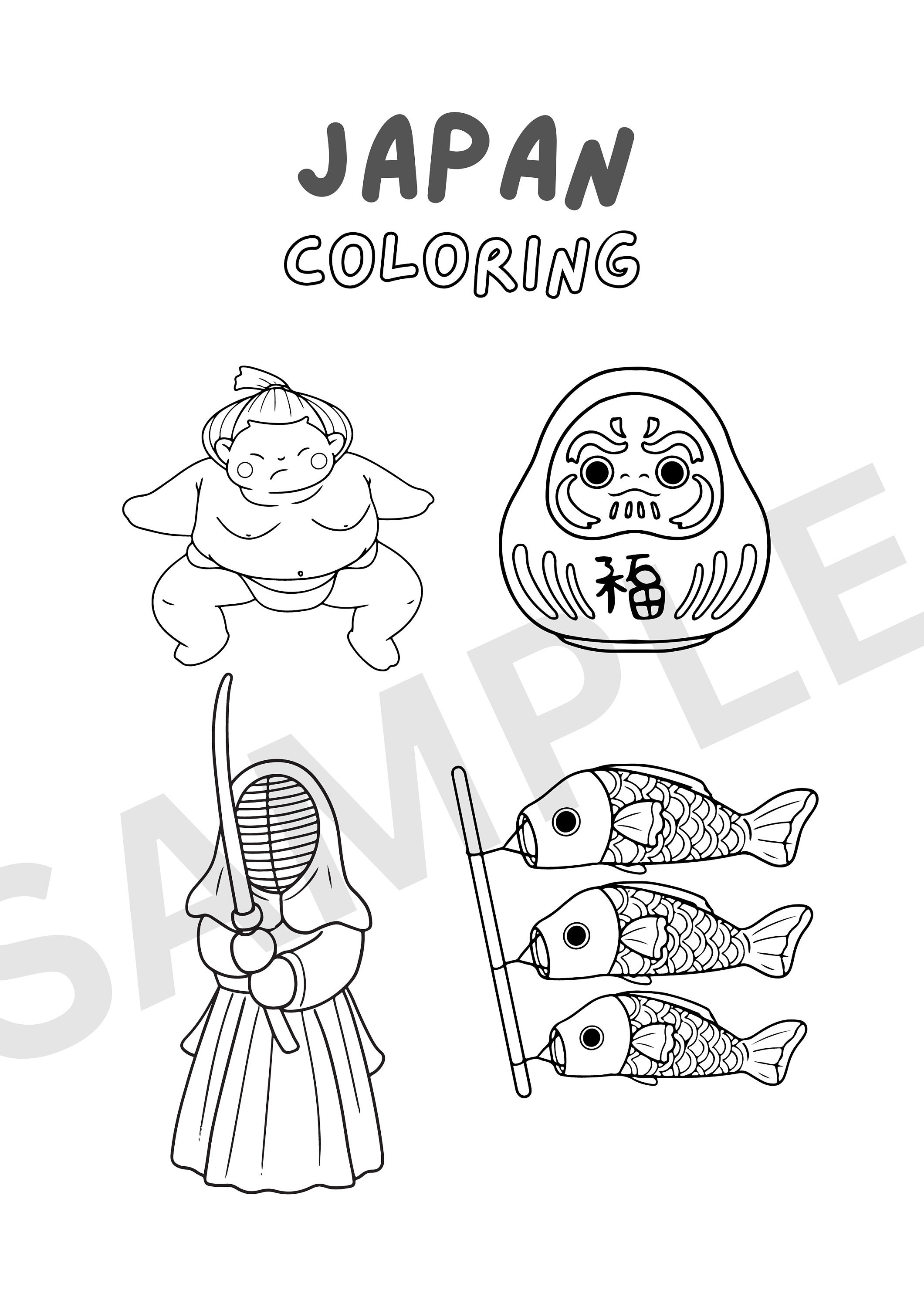 Japan Colouring Page Set Printable Japan Coloring Page PDF - Etsy