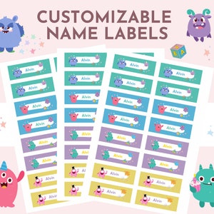 Personalisierbares Monster Namensetikett, 3x 1,3cm Namensetikett, Kinder, Freizeit, unisex, keine Notwendigkeit, dich selbst zu bearbeiten!