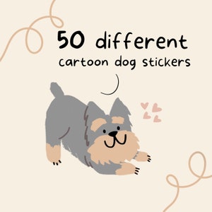 50 digital cartoon dog sticker pack, digital stickers, png stickers, digital sticker kit, note page kit, goodnotes planner, instant download