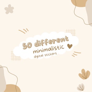 50 digital minimalistic sticker pack, digital stickers, png stickers, note page kit, goodnotes planner, instant download