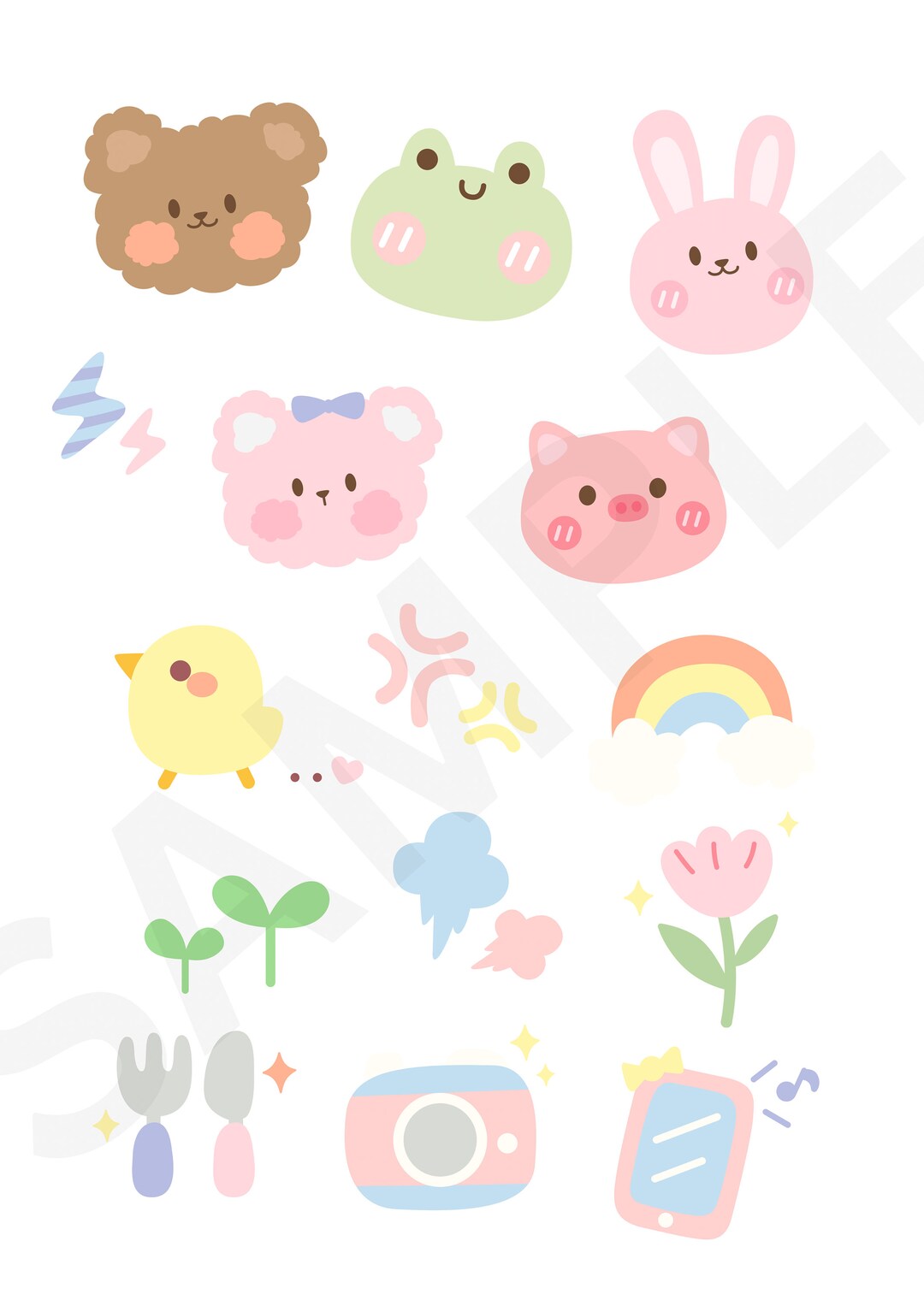 Korean Cute Digital Doodle Sticker Sheet Digital Sticker Kit Etsy