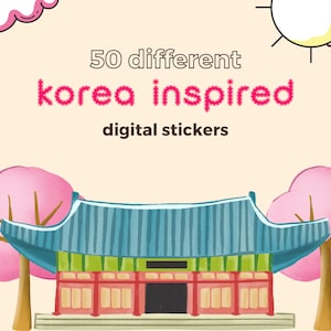 50 digitala Korea-relaterade/inspirerade illustrationer klistermärkespaket, digitala klistermärken, png-klistermärken, anteckningskit, goodnotes-planerare, omedelbar nedladdning