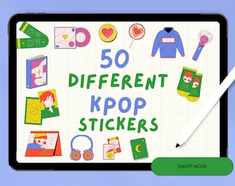 50 digital kpop korean sticker pack, digital stickers, png stickers, note page kit, goodnotes planner, instant download