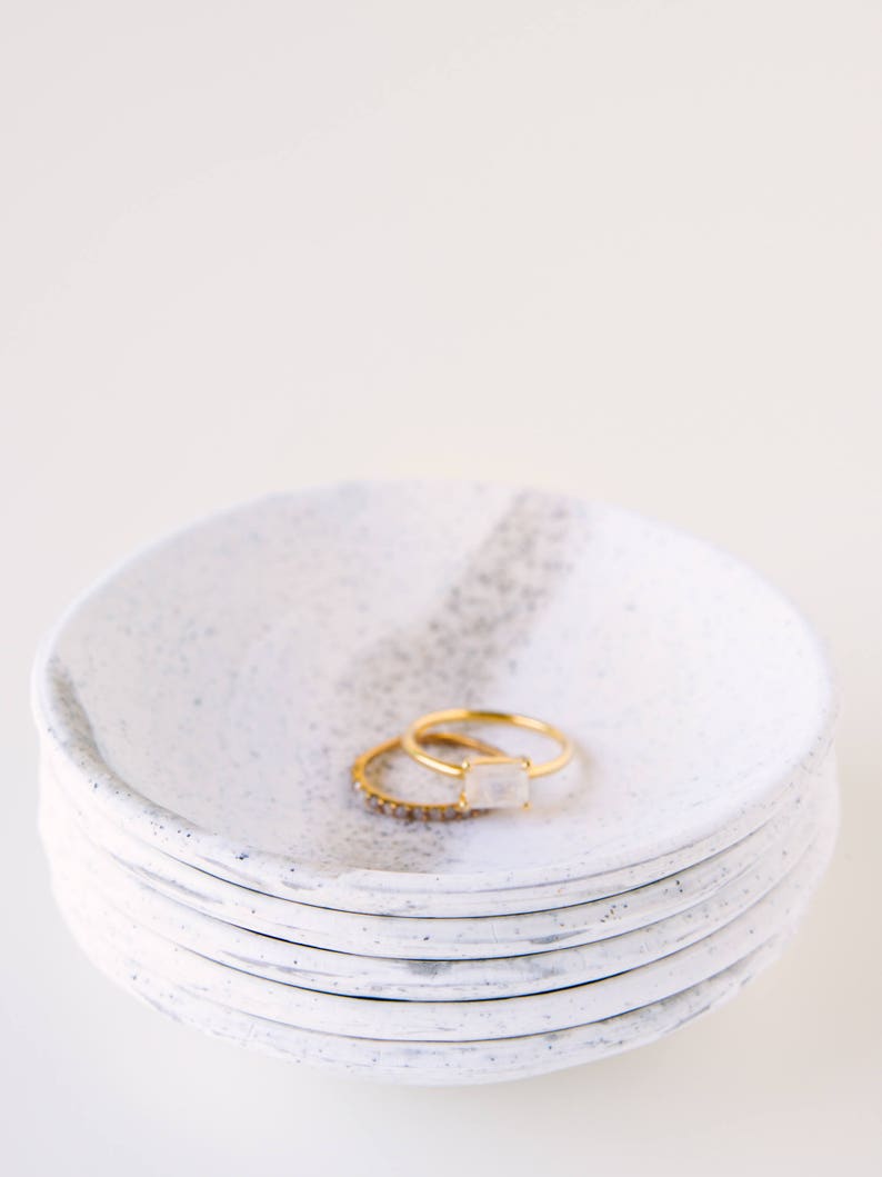 Neutral White and Granite Ring Dish Earl Grey Marbella Dish trinket dish styling prop wedding engagement jewelry holder image 3