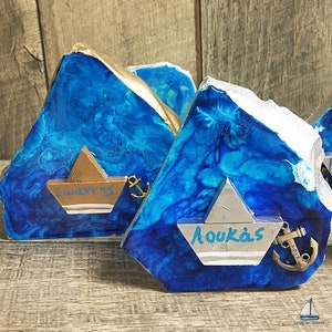 Blue marble baptism favors