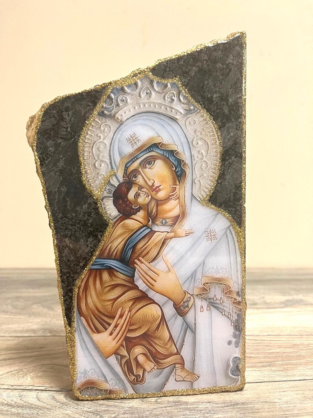 Handmade Icon of the Virgin Mary on Dark Granite - Etsy