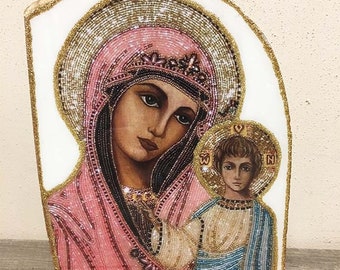 White Granite Icon of Holy Mary