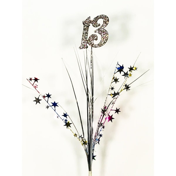 Number Glittered on the top of a metallic spray, centerpiece sprays, floral arrangement decoration, Onion Grass, centerpiece supply,