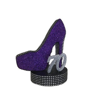 Stiletto 9" Tall High Heel Centerpiece with Rhinestone Ribbon Edge